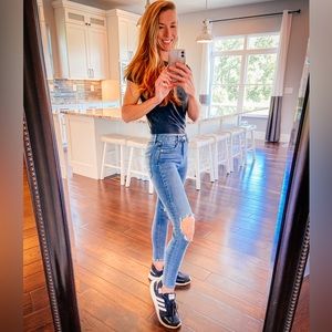 Free People High Rise Busted Knee Skinny Jeans